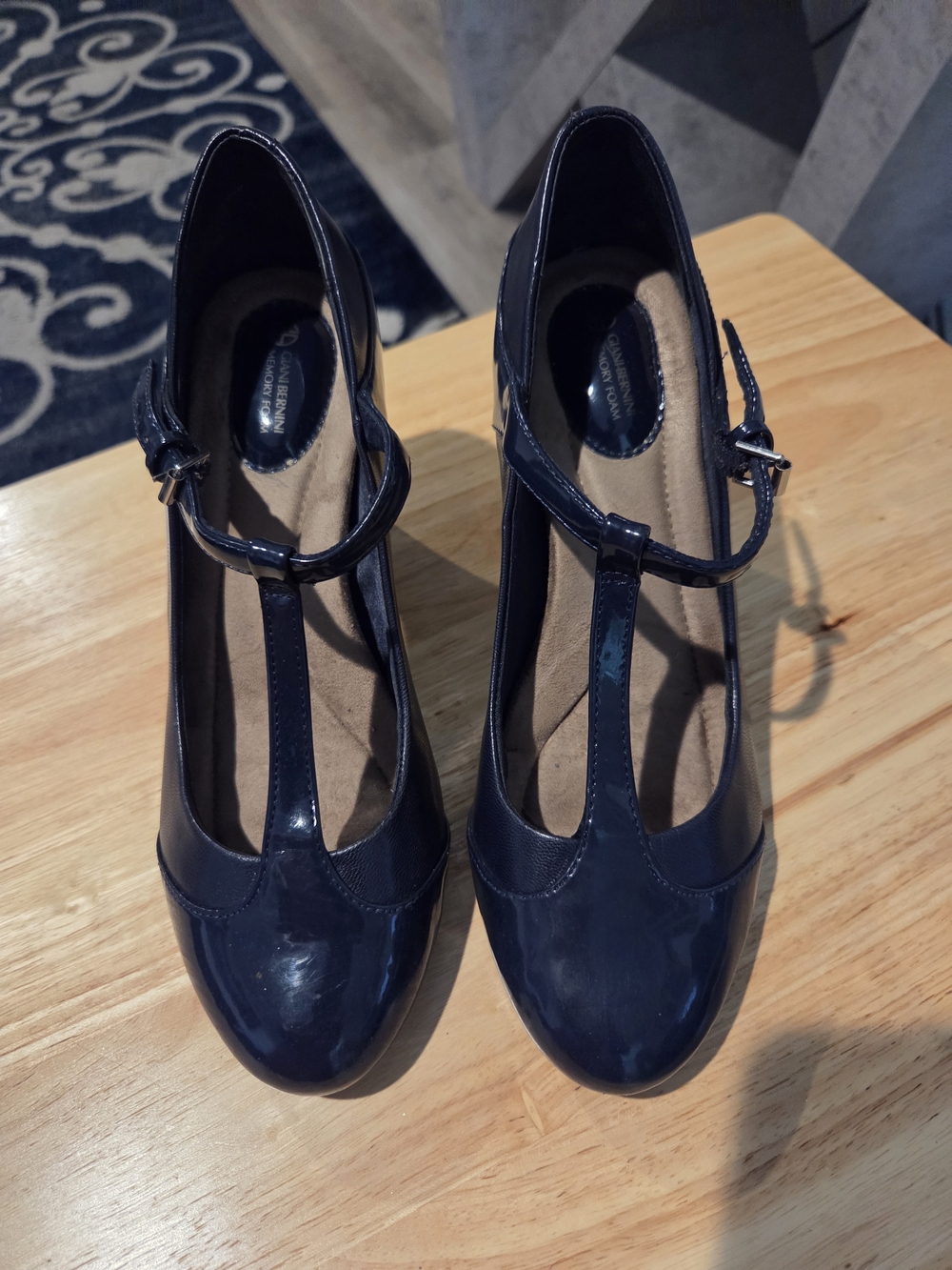 Giani Bernini Navy Patent T-Strap Heels